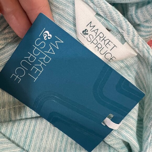 Market & Spruce Striped Tulip Sleeve Top Faux Button Back Blue Size SP NWT - Picture 7 of 9